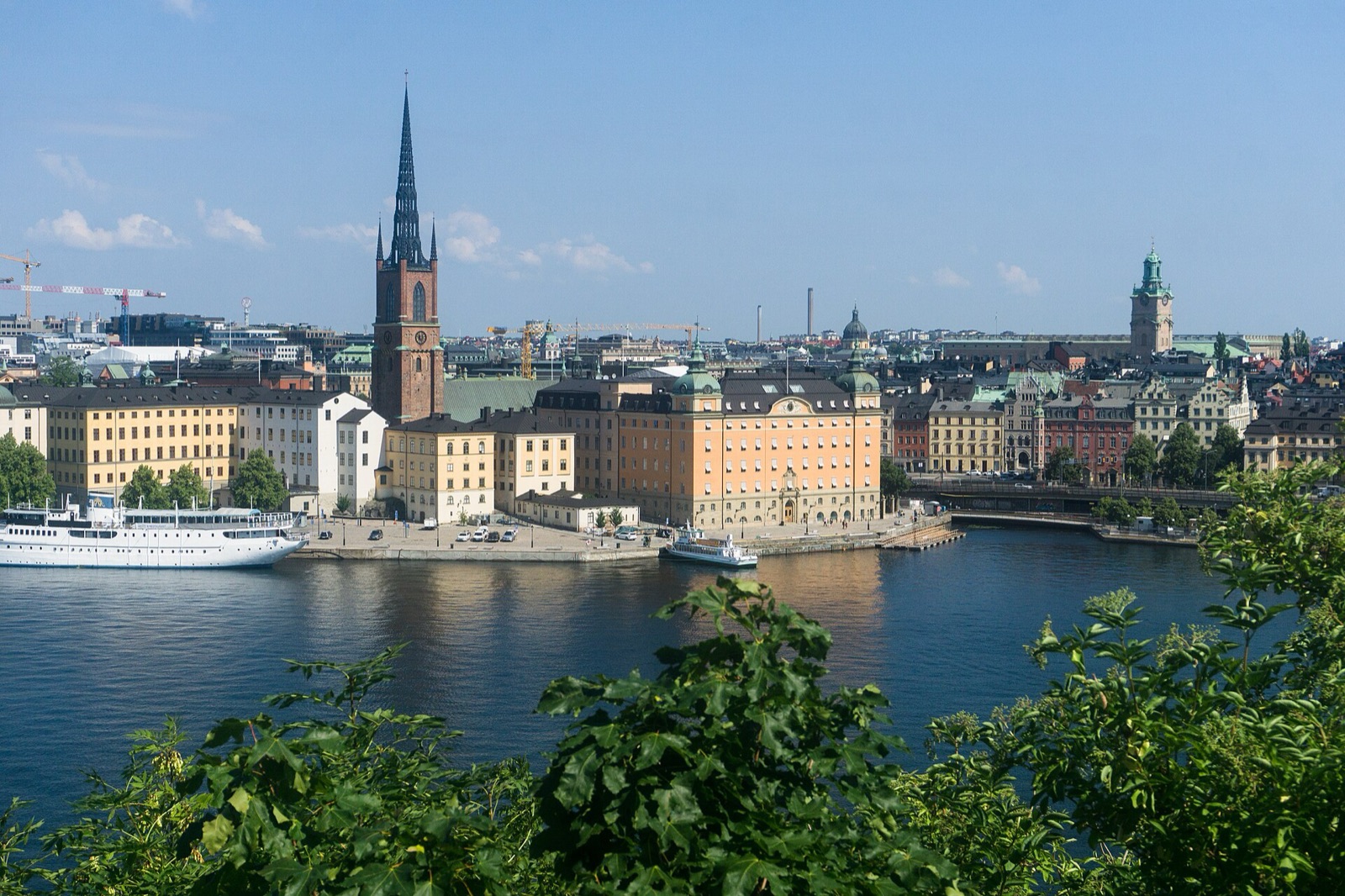 Waterfront and church spires seen from Monteliusvägen on Södermalm