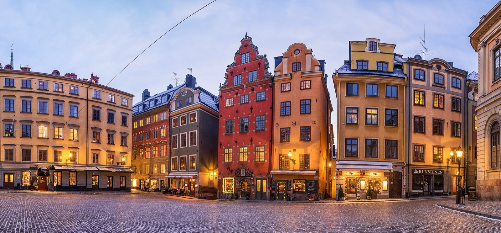 Colourful historic façades around Stortorget square in Gamla stan